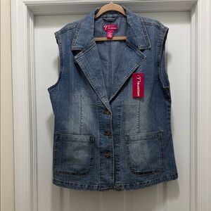 Tradition Denim Sleeveless Blazer Jacket - Blue